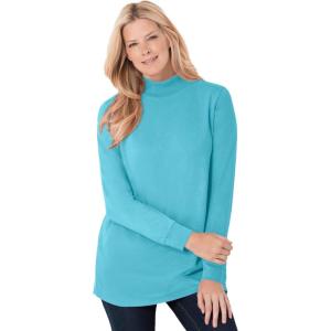 Woman Within Plus Size Perfect Long-Sleeve Mockneck Tee (Petite Available)(Seamist Blue)