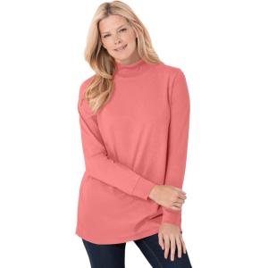 Woman Within Plus Size Perfect Long-Sleeve Mockneck Tee (Petite Available)(Sweet Coral)