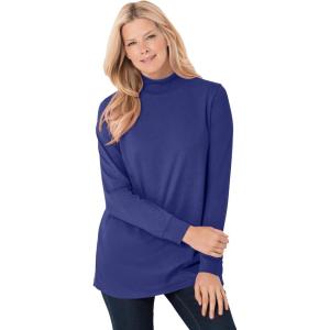 Woman Within Plus Size Perfect Long-Sleeve Mockneck Tee (Petite Available)(Ultra Blue)