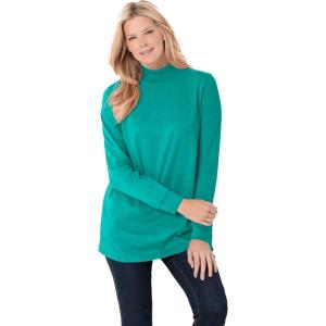 Woman Within Plus Size Perfect Long-Sleeve Mockneck Tee (Petite Available)(Waterfall)
