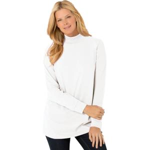Woman Within Plus Size Perfect Long-Sleeve Mockneck Tee (Petite Available)(White)
