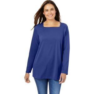 Woman Within Plus Size Perfect Long-Sleeve Square-Neck Tee(Ultra Blue)