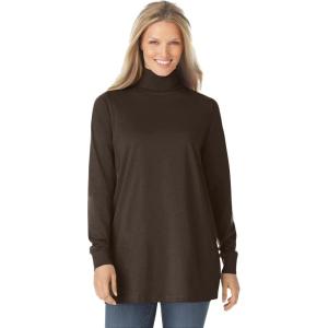 Woman Within Plus Size Perfect Long-Sleeve Turtleneck Tee (Petite Available)(Chocolate)