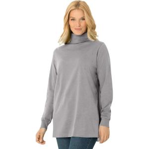 Woman Within Plus Size Perfect Long-Sleeve Turtleneck Tee (Petite Available)(Heather Grey)
