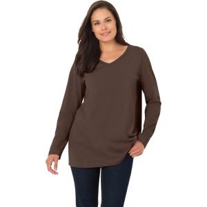 Woman Within Plus Size Perfect Long-Sleeve V-Neck Tee(Chocolate)