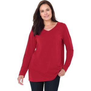 Woman Within Plus Size Perfect Long-Sleeve V-Neck Tee(Classic Red)