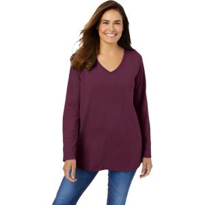Woman Within Plus Size Perfect Long-Sleeve V-Neck Tee(Deep Claret)