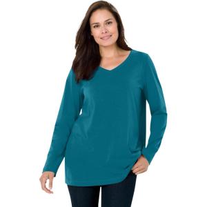 Woman Within Plus Size Perfect Long-Sleeve V-Neck Tee(Deep Teal)