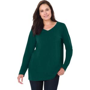 Woman Within Plus Size Perfect Long-Sleeve V-Neck Tee(Emerald Green)