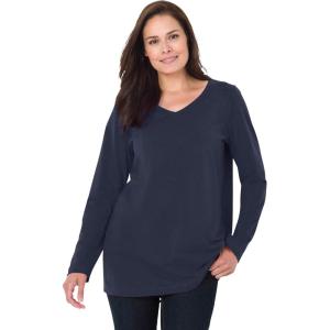 Woman Within Plus Size Perfect Long-Sleeve V-Neck Tee(Navy)