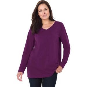 Woman Within Plus Size Perfect Long-Sleeve V-Neck Tee(Plum Purple)