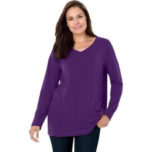 Woman Within Plus Size Perfect Long-Sleeve V-Neck Tee(Radiant Purple)