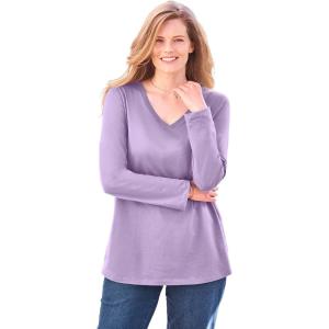 Woman Within Plus Size Perfect Long-Sleeve V-Neck Tee(Soft Iris)