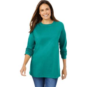 Woman Within Plus Size Perfect Long-Sleeve V-Neck Tee(Waterfall)