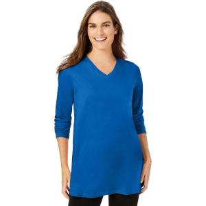 Woman Within Plus Size Perfect Long-Sleeve V-Neck Tunic(Classic Bright Cobalt)