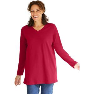 Woman Within Plus Size Perfect Long-Sleeve V-Neck Tunic(Classic Red)