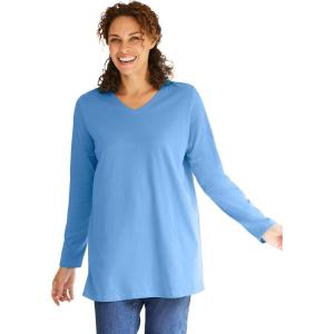 Woman Within Plus Size Perfect Long-Sleeve V-Neck Tunic(French Blue)