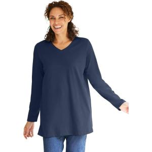 Woman Within Plus Size Perfect Long-Sleeve V-Neck Tunic(Navy)