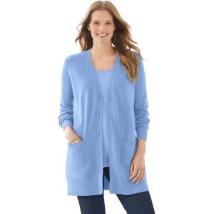 Woman Within Plus Size Perfect Longer-Length Cotton Cardigan(French Blue)