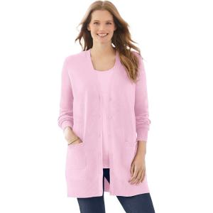 Woman Within Plus Size Perfect Longer-Length Cotton Cardigan(Pink)