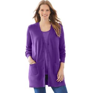 Woman Within Plus Size Perfect Longer-Length Cotton Cardigan(Radiant Purple)