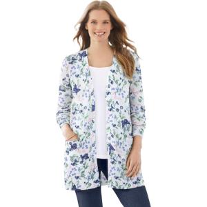 Woman Within Plus Size Perfect Longer-Length Cotton Cardigan(White Butterfly Garden)