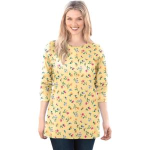 Woman Within Plus Size Perfect Printed Long-Sleeve Crewneck Tee(Banana Tulip Flowers)
