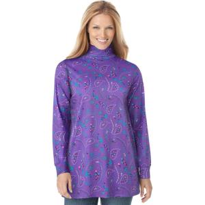 Woman Within Plus Size Perfect Printed Long-Sleeve Turtleneck Tee(Petal Purple Floral Paisley)