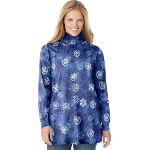 Woman Within Plus Size Perfect Printed Long-Sleeve Turtleneck Tee(Royal Navy Textured Snowflake)