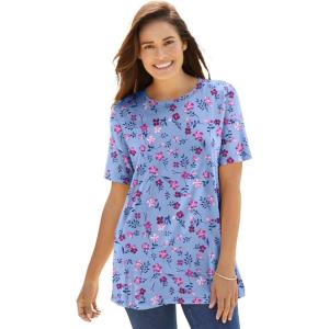 Woman Within Plus Size Perfect Printed Short-Sleeve Crewneck Tee(French Blue Pretty Floral)