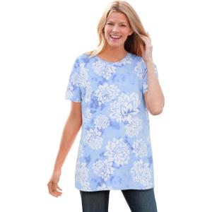Woman Within Plus Size Perfect Printed Short-Sleeve Crewneck Tee(French Blue Soft Lotus)