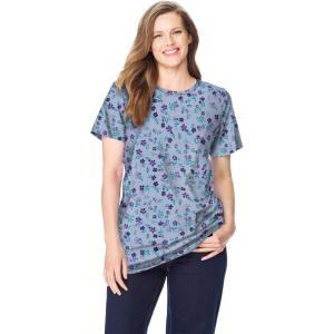 Woman Within Plus Size Perfect Printed Short-Sleeve Crewneck Tee(Heather Grey Pretty Floral)