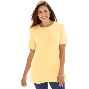 Woman Within Plus Size Perfect Short-Sleeve Crewneck Tee (Petite Available)(Banana)