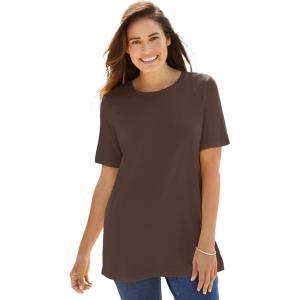 Woman Within Plus Size Perfect Short-Sleeve Crewneck Tee (Petite Available)(Chocolate)