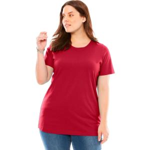 Woman Within Plus Size Perfect Short-Sleeve Crewneck Tee (Petite Available)(Classic Red)