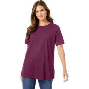 Woman Within Plus Size Perfect Short-Sleeve Crewneck Tee (Petite Available)(Deep Claret)