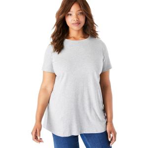 Woman Within Plus Size Perfect Short-Sleeve Crewneck Tee (Petite Available)(Heather Grey)