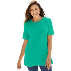 Woman Within Plus Size Perfect Short-Sleeve Crewneck Tee (Petite Available)(Pretty Jade)