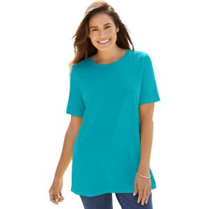 Woman Within Plus Size Perfect Short-Sleeve Crewneck Tee (Petite Available)(Pretty Turquoise)