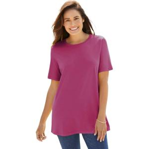 Woman Within Plus Size Perfect Short-Sleeve Crewneck Tee (Petite Available)(Raspberry)