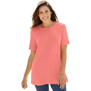 Woman Within Plus Size Perfect Short-Sleeve Crewneck Tee (Petite Available)(Sweet Coral)