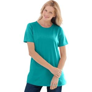 Woman Within Plus Size Perfect Short-Sleeve Crewneck Tee (Petite Available)(Waterfall)