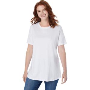 Woman Within Plus Size Perfect Short-Sleeve Crewneck Tee (Petite Available)(White)