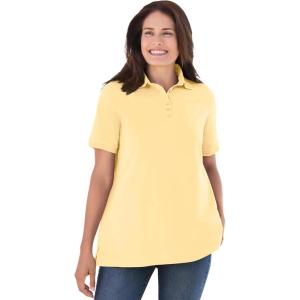 Woman Within Plus Size Perfect Short-Sleeve Polo Shirt(Banana)