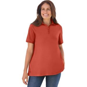 Woman Within Plus Size Perfect Short-Sleeve Polo Shirt(Burnt Red)