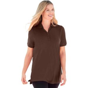 Woman Within Plus Size Perfect Short-Sleeve Polo Shirt(Chocolate)