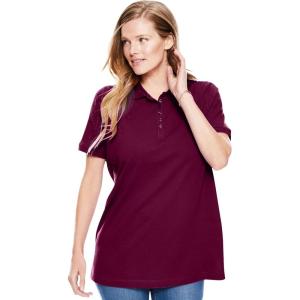 Woman Within Plus Size Perfect Short-Sleeve Polo Shirt(Deep Claret)