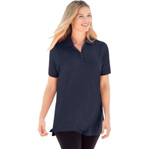 Woman Within Plus Size Perfect Short-Sleeve Polo Shirt(Navy)