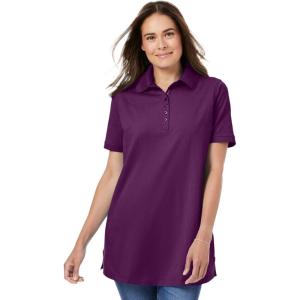 Woman Within Plus Size Perfect Short-Sleeve Polo Shirt(Plum Purple)