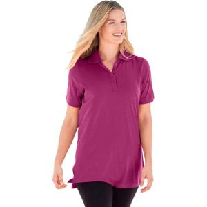 Woman Within Plus Size Perfect Short-Sleeve Polo Shirt(Raspberry)